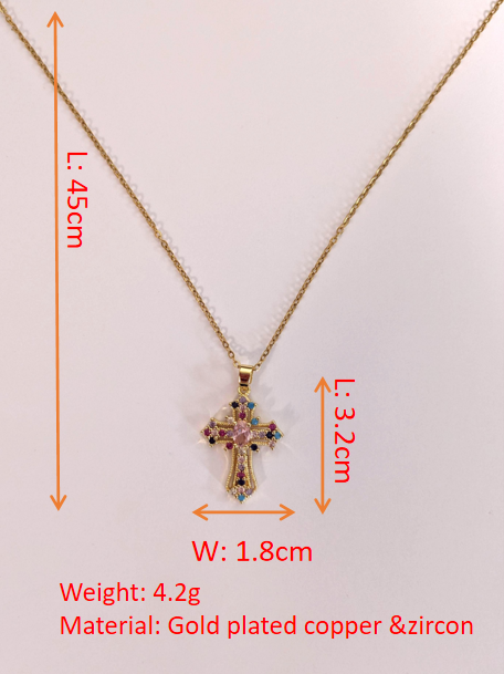 Retro Punk Colorful Zircon Cross Necklace